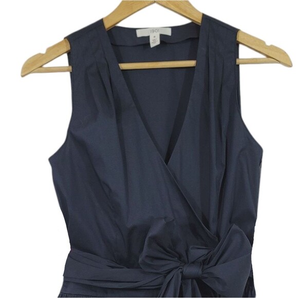 NEW 1901 Surplice Wrap Fit & Flare Peplum Sleeveless Blouse in Navy Blue Size 8 - Picture 4 of 10